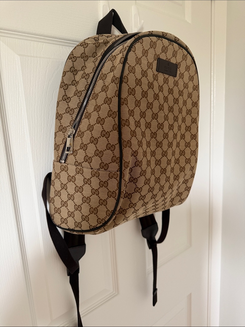 Gucci Brown/Tan GG Canvas Backpack with Black Trim